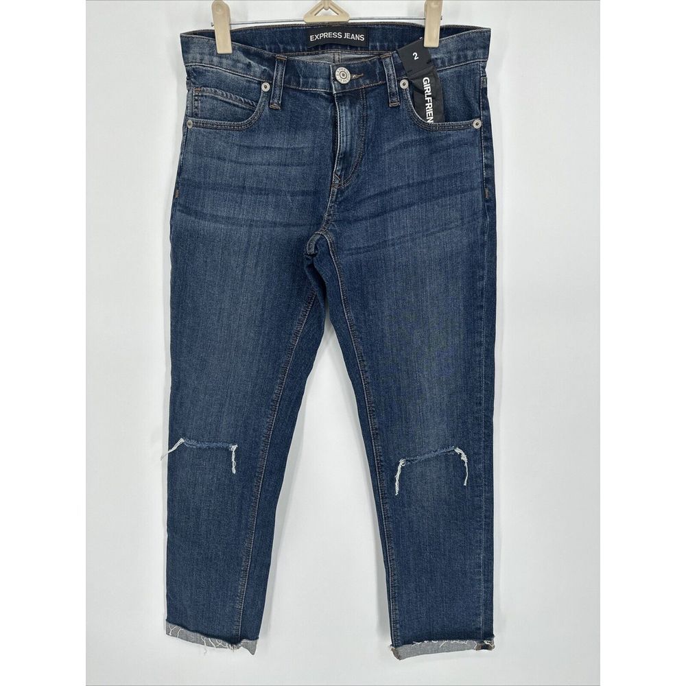 Express Women Juniors Teens Size‎ 2 Jeans Straight Leg Girlfriend High Rise Dark